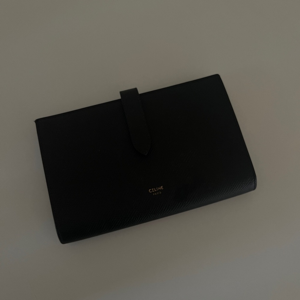 Celine Large Strap Wallet in Black Grained Calfskin